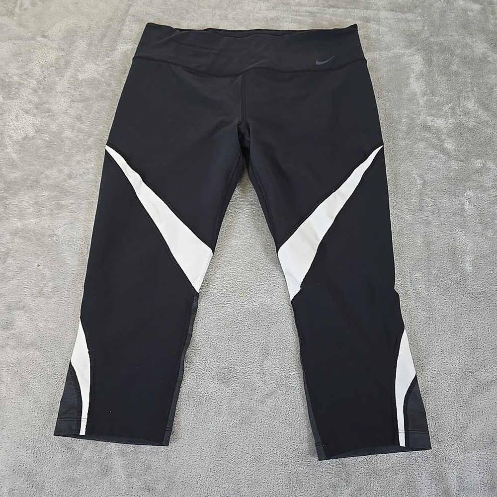 Nike Legging Womens Large Black Dri Fit Cropped Waist Band Fitness Running